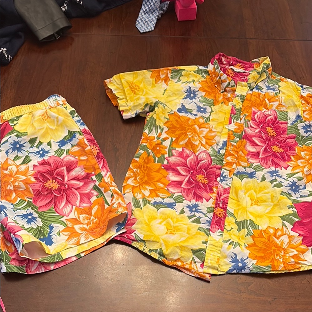 Janie and Jack kids Floral Hawaiian Shirt and water Shorts Set
